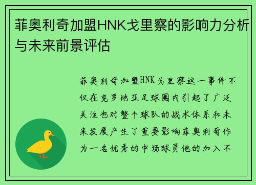 菲奥利奇加盟HNK戈里察的影响力分析与未来前景评估 菲奥利奇加盟HNK戈里察的影响力分析与未来前景评估